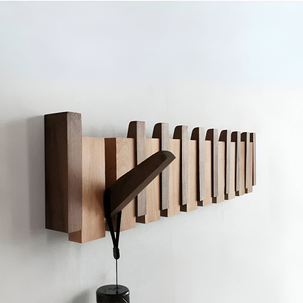 Modern Wooden Wall Mounted Coat Rack with Piano Style Flip Hooks