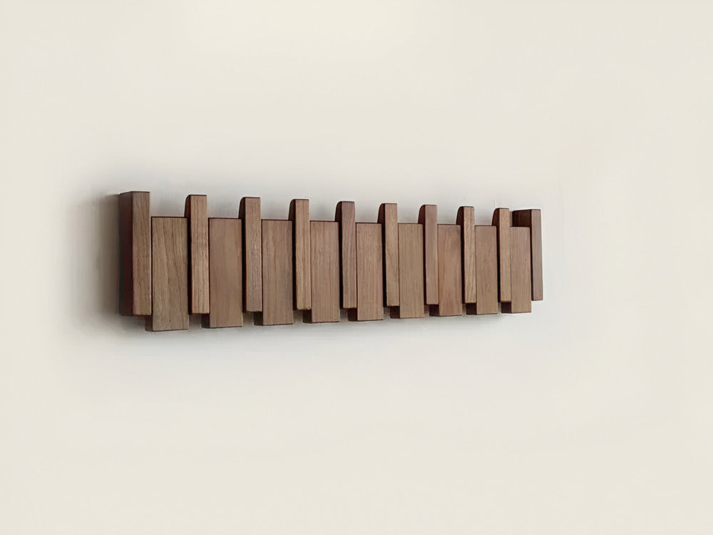 Modern Wooden Wall Mounted Coat Rack with Piano Style Flip Hooks