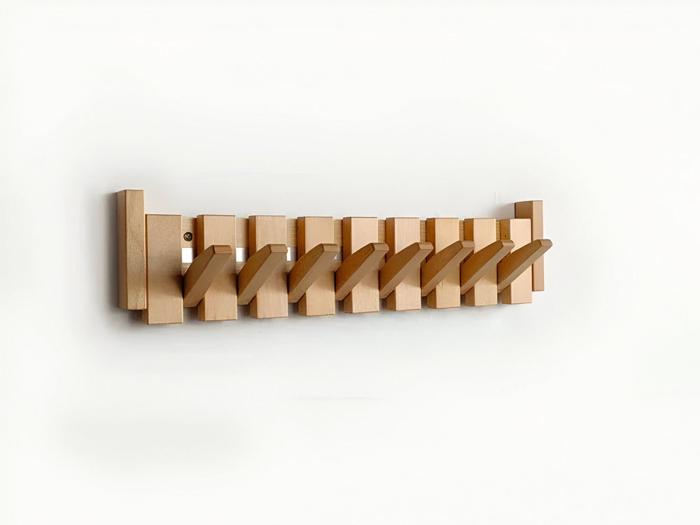 Modern Wooden Wall Mounted Coat Rack with Piano Style Flip Hooks