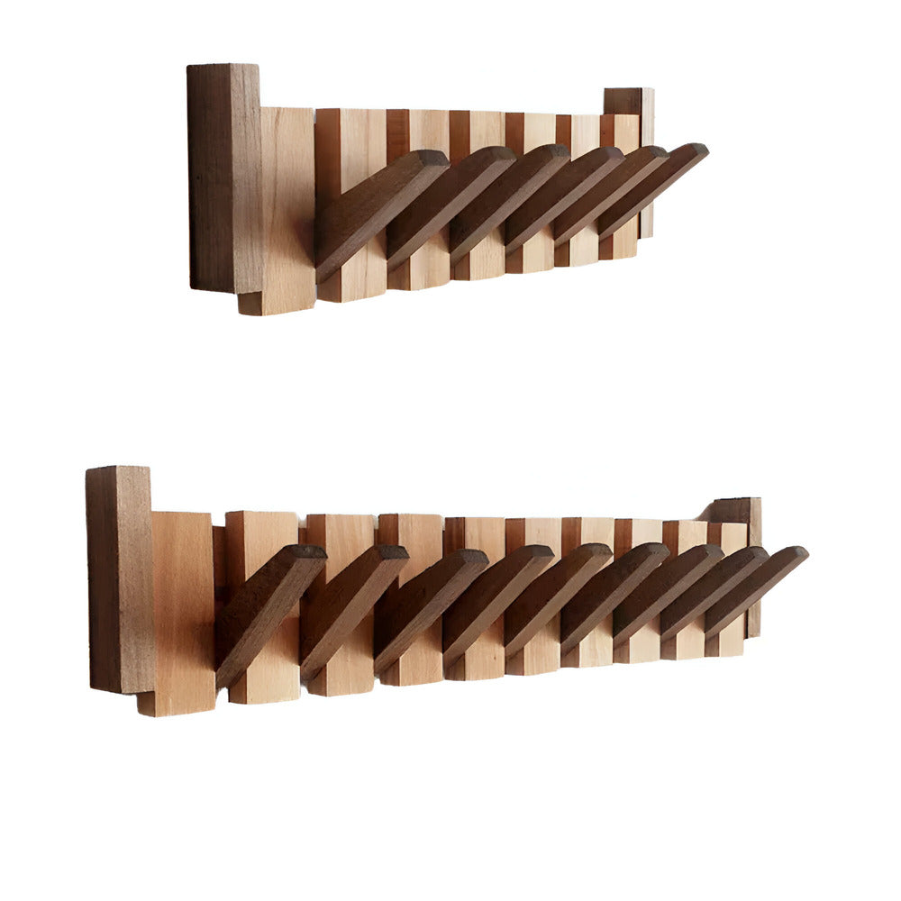 Modern Wooden Wall Mounted Coat Rack with Piano Style Flip Hooks