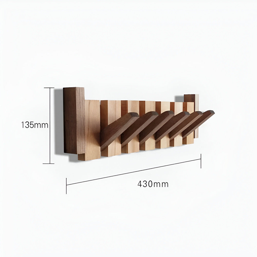 Modern Wooden Wall Mounted Coat Rack with Piano Style Flip Hooks