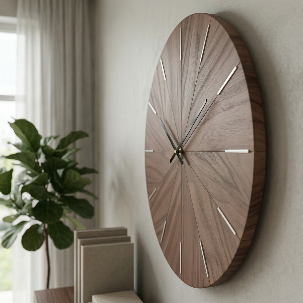 Round Wall Clock in White Metal with Silent Quartz Movement