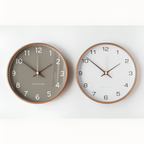 Modern Round Wall Clock with Wooden Frame and Silent Quartz Movement
