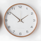 Modern Round Wall Clock with Wooden Frame and Silent Quartz Movement
