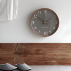 Modern Round Wall Clock with Wooden Frame and Silent Quartz Movement