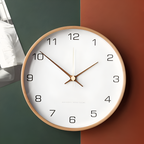 Modern Round Wall Clock with Wooden Frame and Silent Quartz Movement