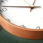 Modern Round Wall Clock with Wooden Frame and Silent Quartz Movement