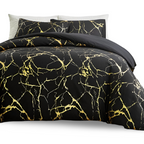Luxury Marble Duvet Cover Set in Beige with Gold Vein Pattern