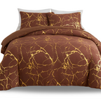 Luxury Marble Duvet Cover Set in Beige with Gold Vein Pattern