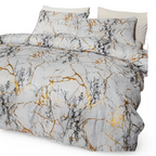 Luxury Marble Duvet Cover Set in Beige with Gold Vein Pattern