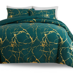 Luxury Marble Duvet Cover Set in Beige with Gold Vein Pattern