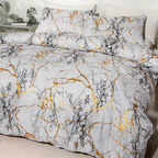 Luxury Marble Duvet Cover Set in Beige with Gold Vein Pattern