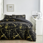 Luxury Marble Duvet Cover Set in Beige with Gold Vein Pattern