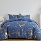 Luxury Marble Duvet Cover Set in Beige with Gold Vein Pattern