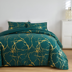 Luxury Marble Duvet Cover Set in Beige with Gold Vein Pattern