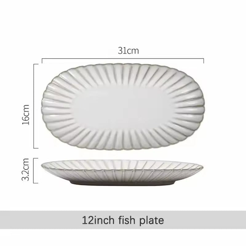 White Scalloped Ceramic Plates & Bowls Elegant Dinnerware