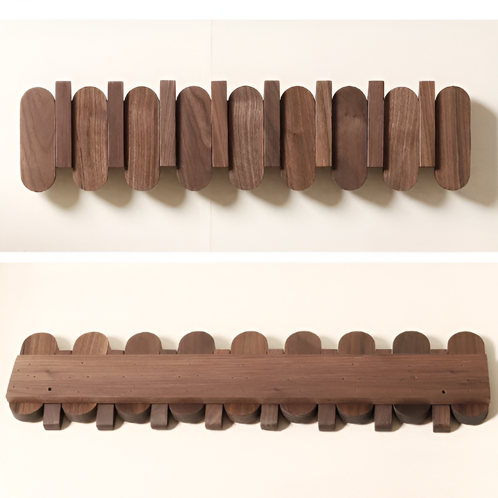 Walnut Wooden Wall Mounted Coat Rack with Flip Hooks
