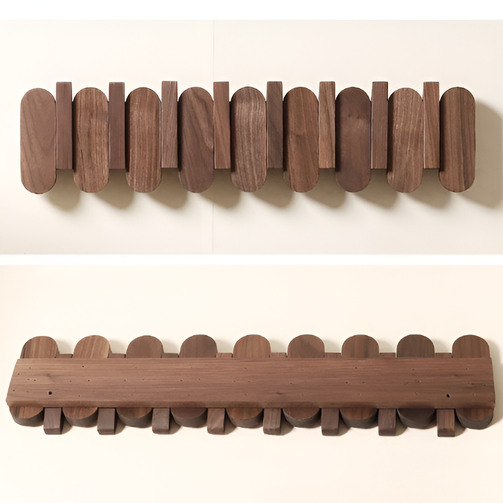 Walnut Wooden Wall Mounted Coat Rack with Flip Hooks