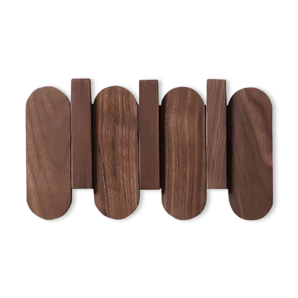 Walnut Wooden Wall Mounted Coat Rack with Flip Hooks
