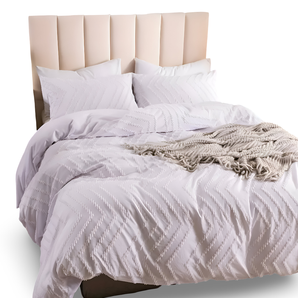 Lightweight Linen Comforter Set in Beige with Textured Stripe Pattern