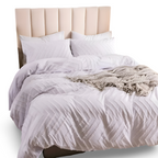 Lightweight Linen Comforter Set in Beige with Textured Stripe Pattern