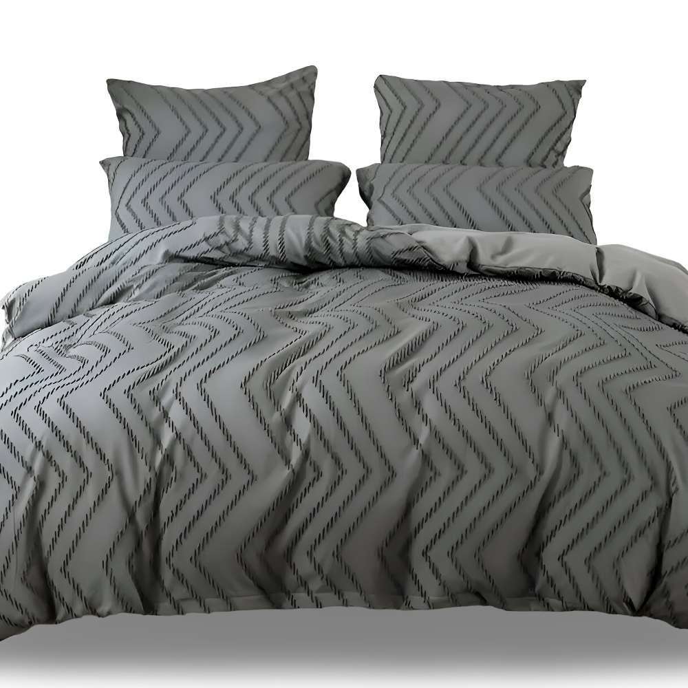 Lightweight Linen Comforter Set in Beige with Textured Stripe Pattern