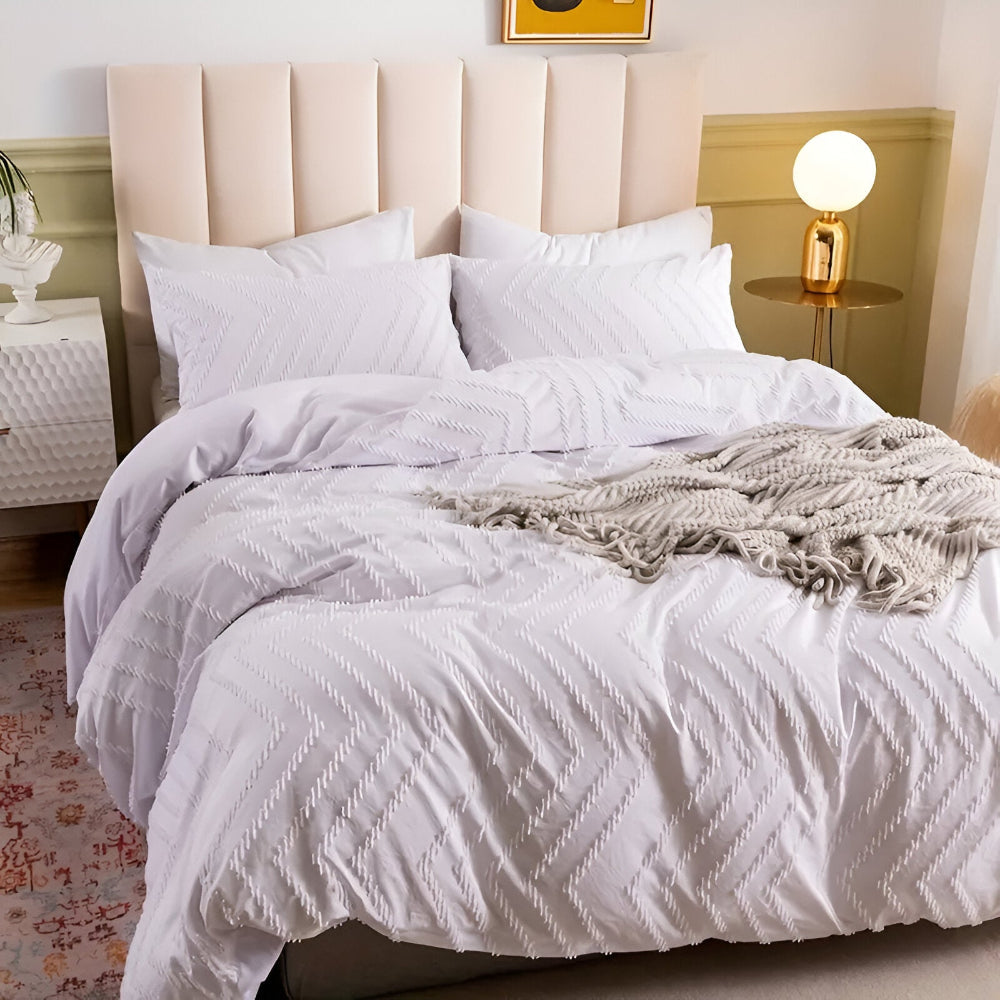 Lightweight Linen Comforter Set in Beige with Textured Stripe Pattern