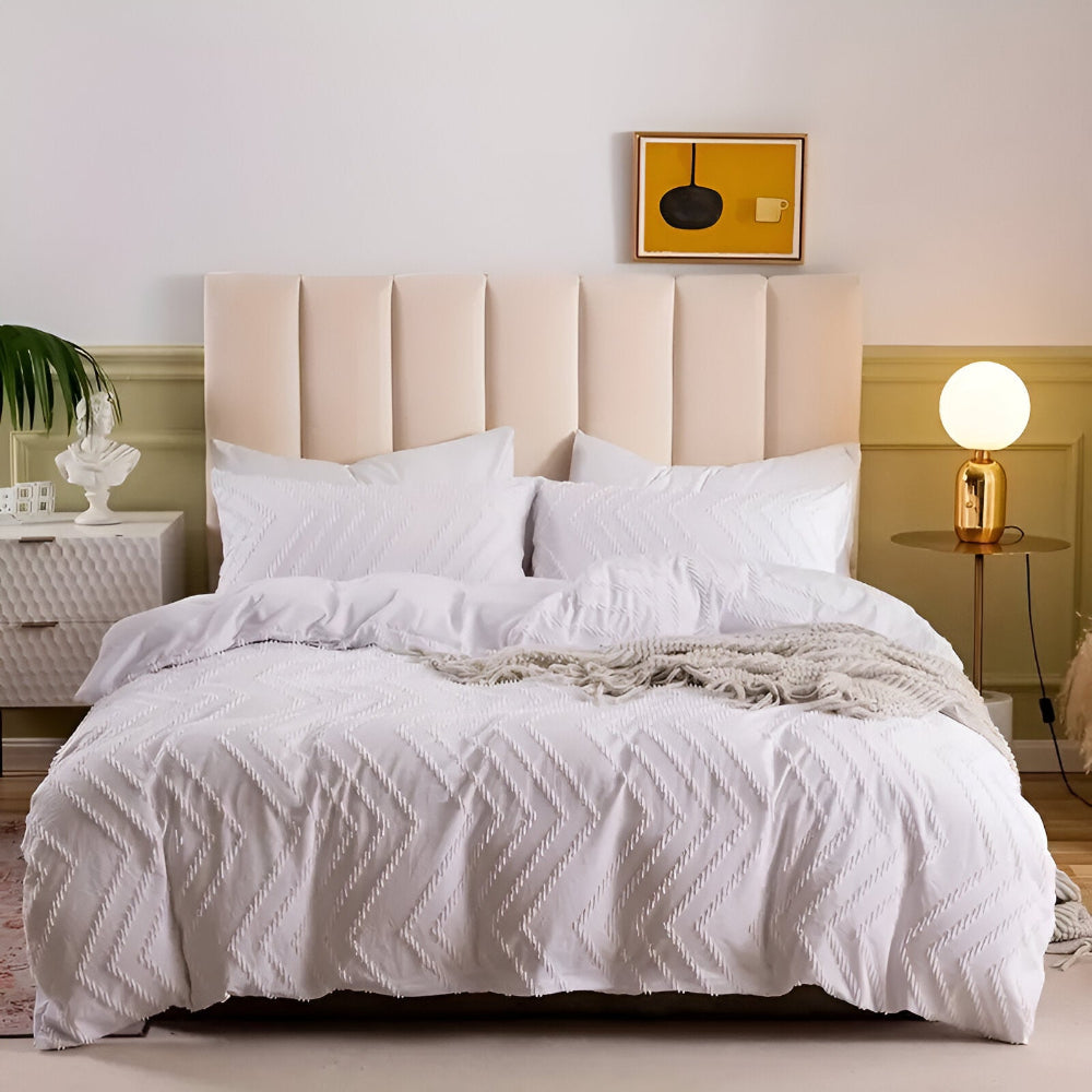 Lightweight Linen Comforter Set in Beige with Textured Stripe Pattern