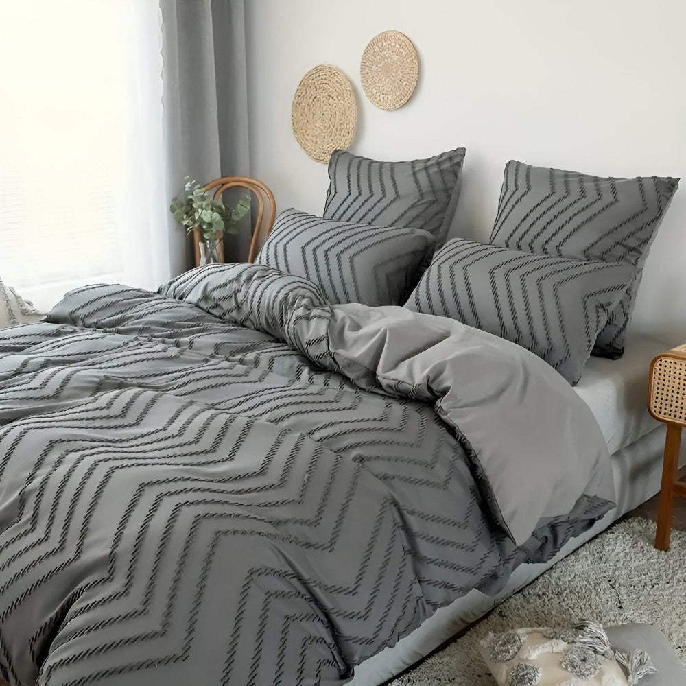 Lightweight Linen Comforter Set in Beige with Textured Stripe Pattern