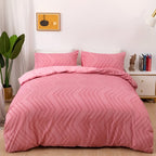 Lightweight Linen Comforter Set in Beige with Textured Stripe Pattern