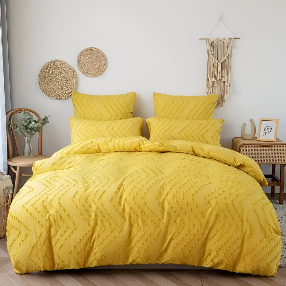 Lightweight Linen Comforter Set in Beige with Textured Stripe Pattern
