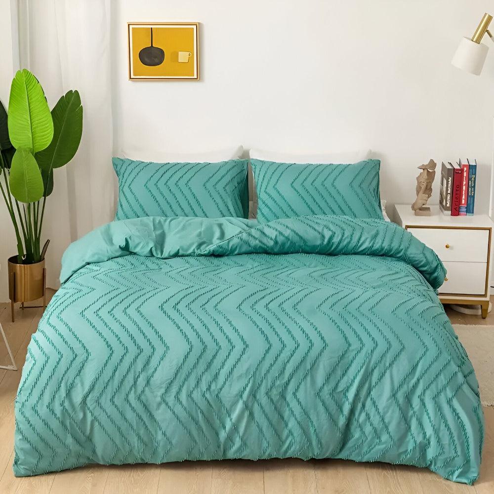 Lightweight Linen Comforter Set in Beige with Textured Stripe Pattern