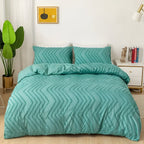 Lightweight Linen Comforter Set in Beige with Textured Stripe Pattern