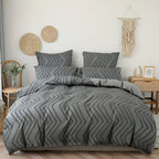 Lightweight Linen Comforter Set in Beige with Textured Stripe Pattern