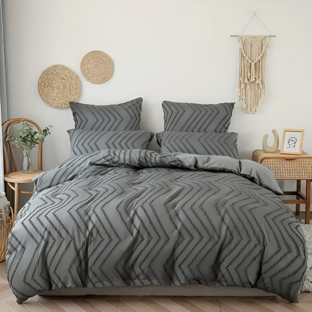 Lightweight Linen Comforter Set in Beige with Textured Stripe Pattern