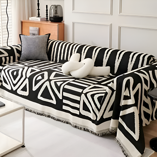Boho Geometric Chenille Sofa Throw Blanket with Non Slip Design