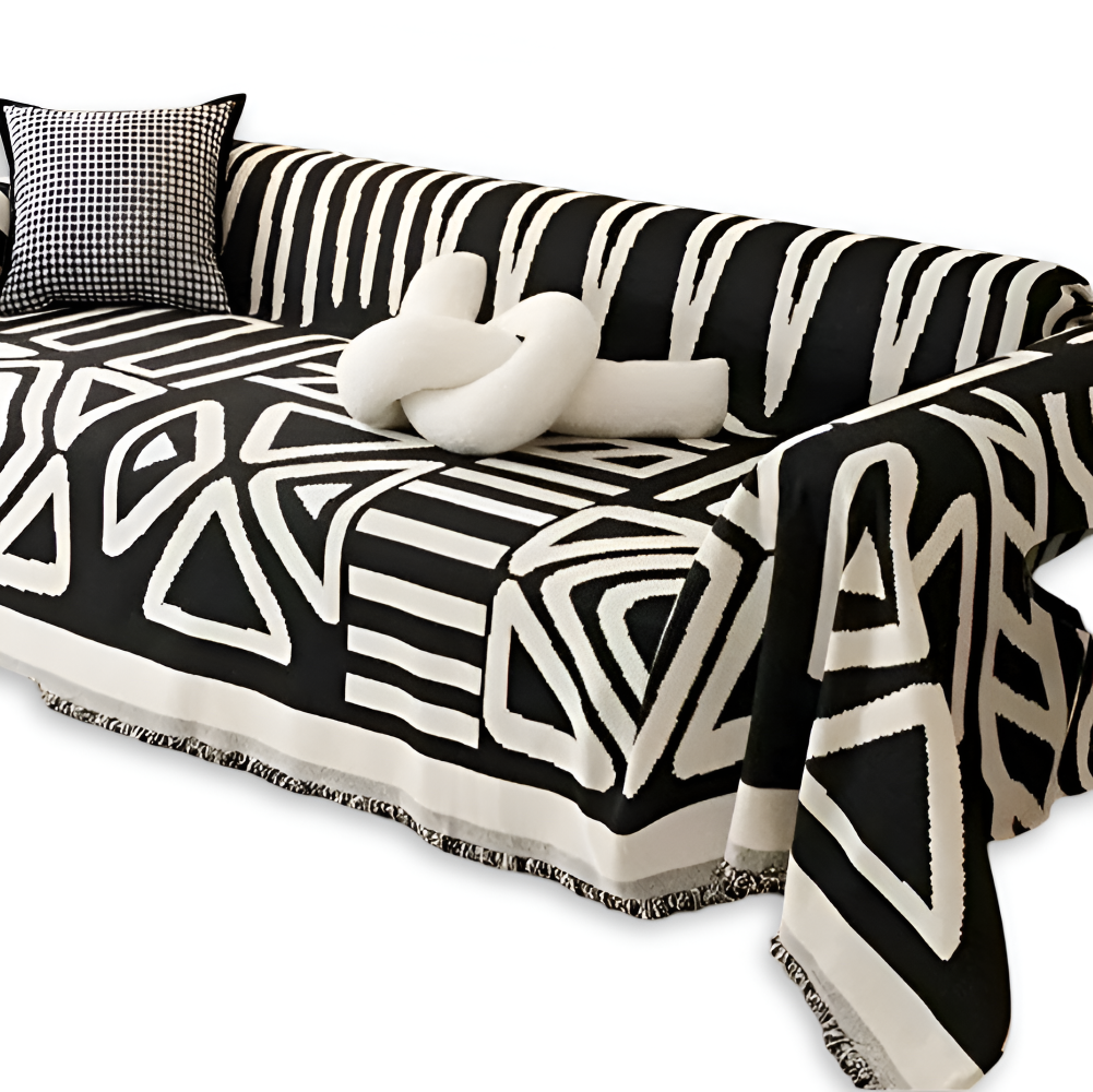 Boho Geometric Chenille Sofa Throw Blanket with Non Slip Design
