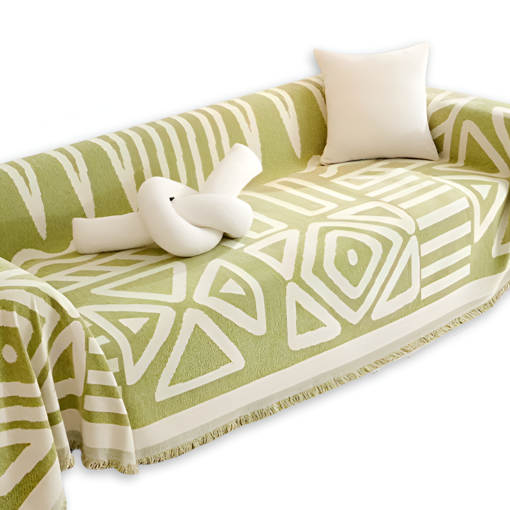 Boho Geometric Chenille Sofa Throw Blanket with Non Slip Design
