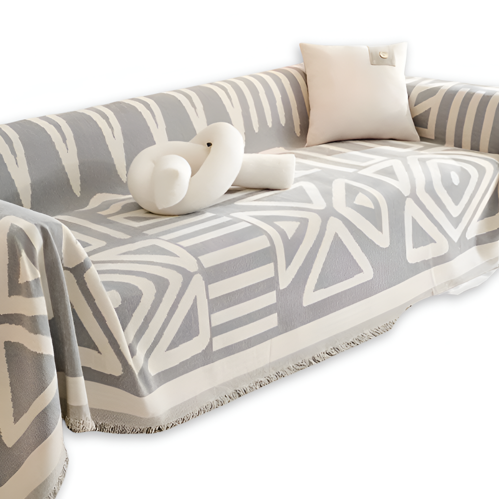 Boho Geometric Chenille Sofa Throw Blanket with Non Slip Design
