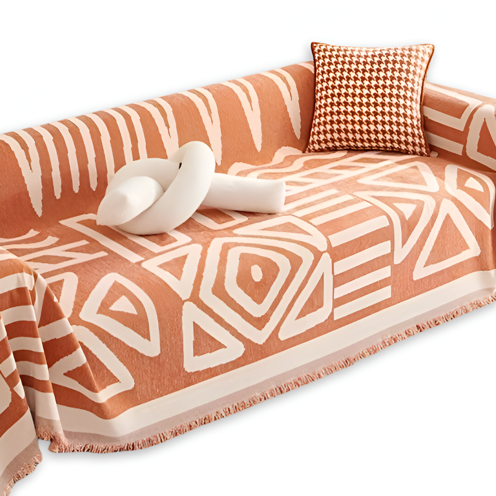 Boho Geometric Chenille Sofa Throw Blanket with Non Slip Design