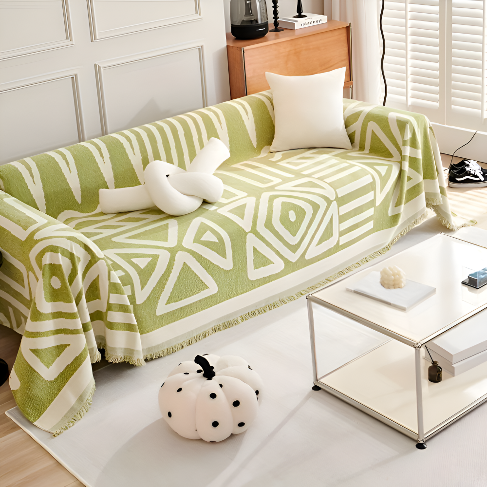 Boho Geometric Chenille Sofa Throw Blanket with Non Slip Design