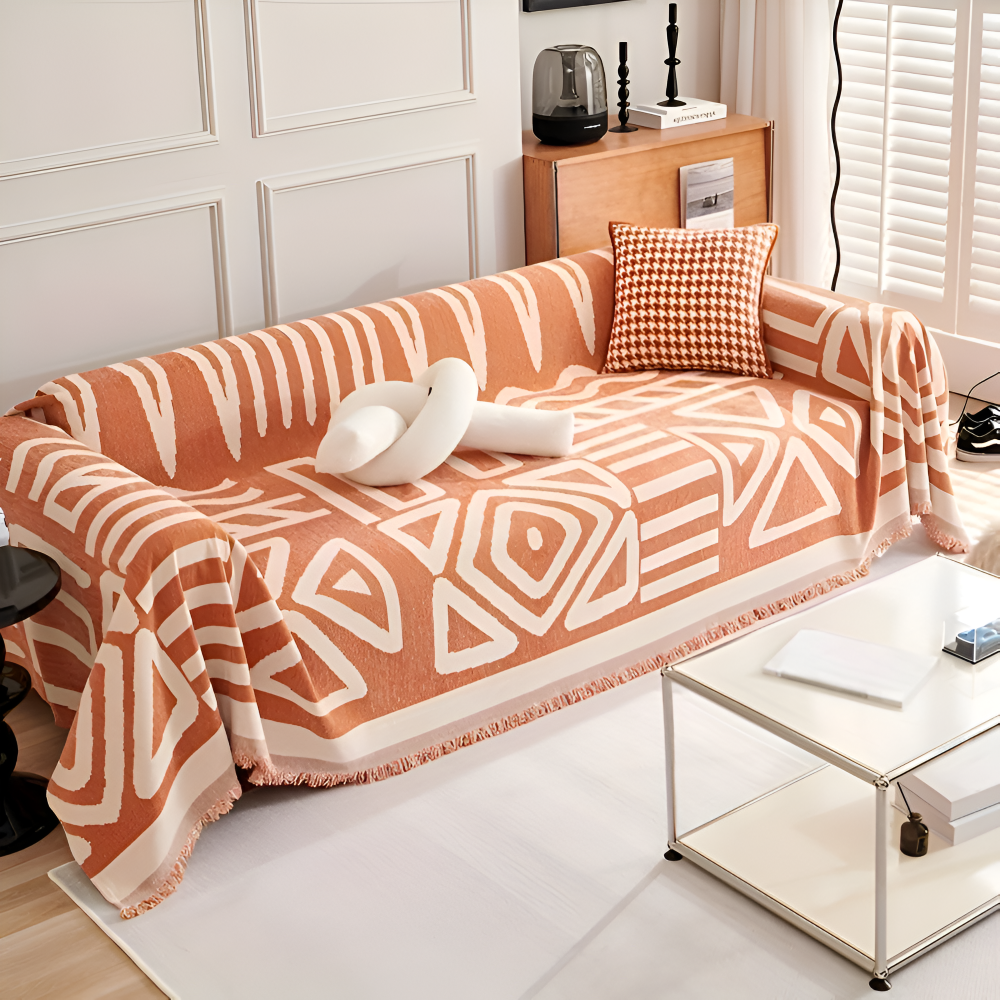 Boho Geometric Chenille Sofa Throw Blanket with Non Slip Design
