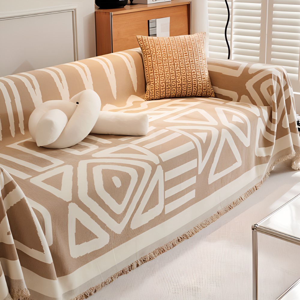 Boho Geometric Chenille Sofa Throw Blanket with Non Slip Design