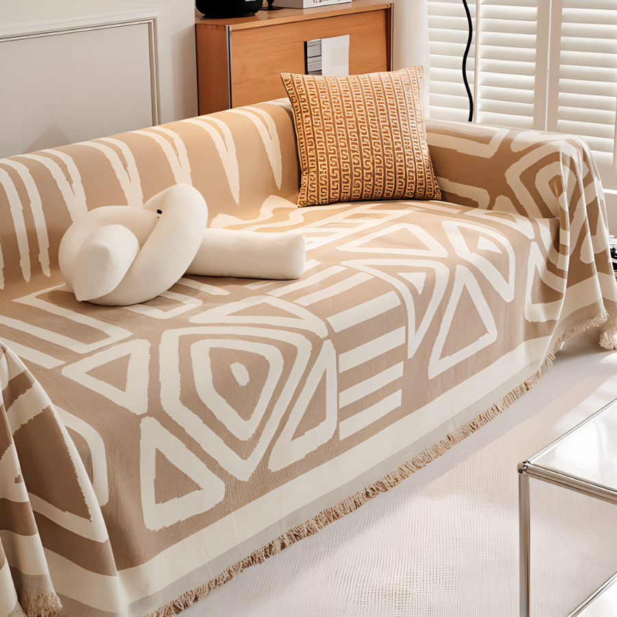 Boho Geometric Chenille Sofa Throw Blanket with Non Slip Design