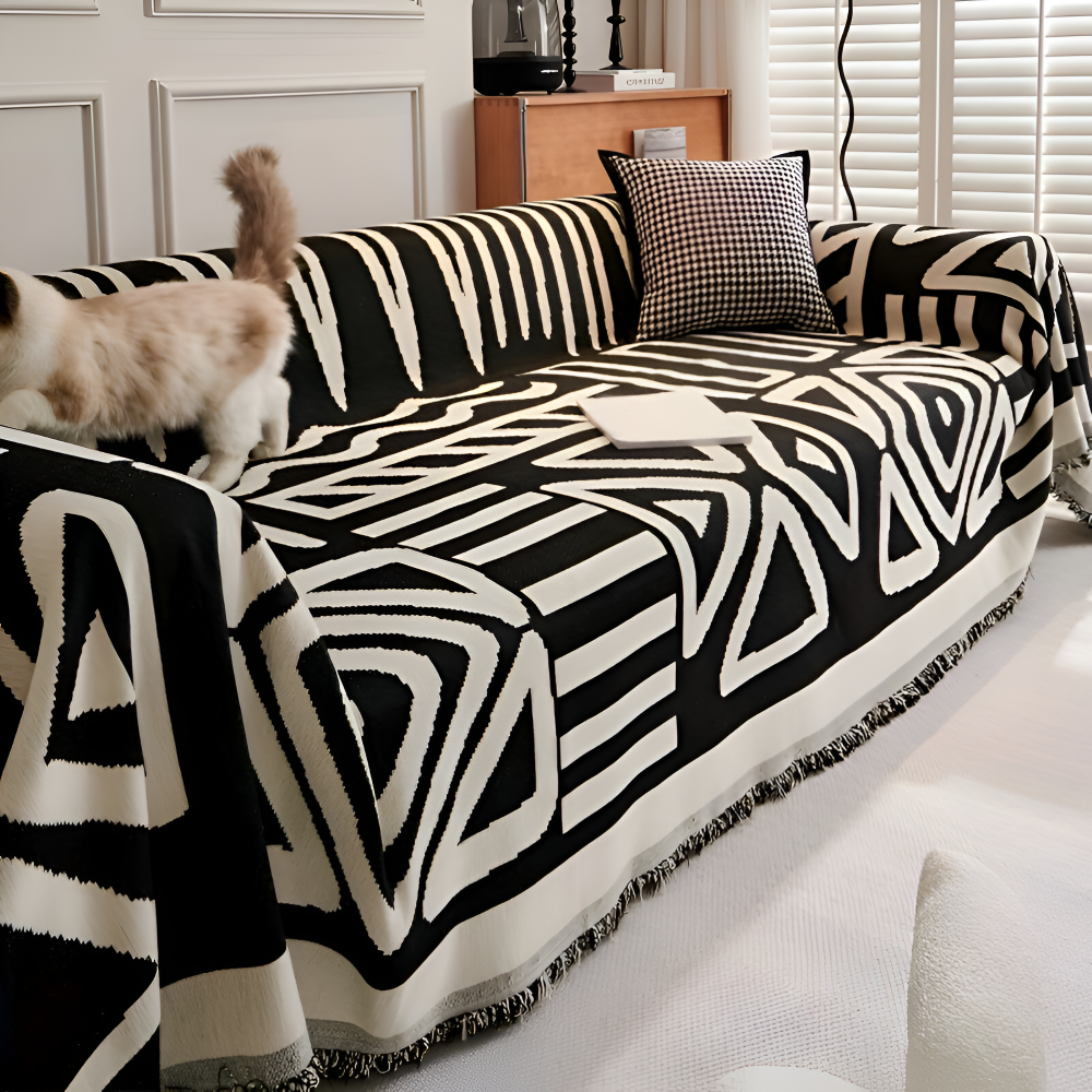 Boho Geometric Chenille Sofa Throw Blanket with Non Slip Design