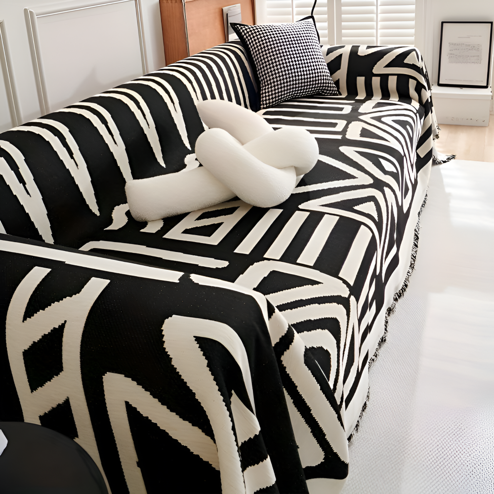 Boho Geometric Chenille Sofa Throw Blanket with Non Slip Design