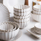 White Scalloped Ceramic Plates & Bowls Elegant Dinnerware