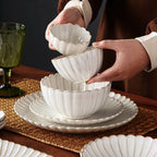White Scalloped Ceramic Plates & Bowls Elegant Dinnerware