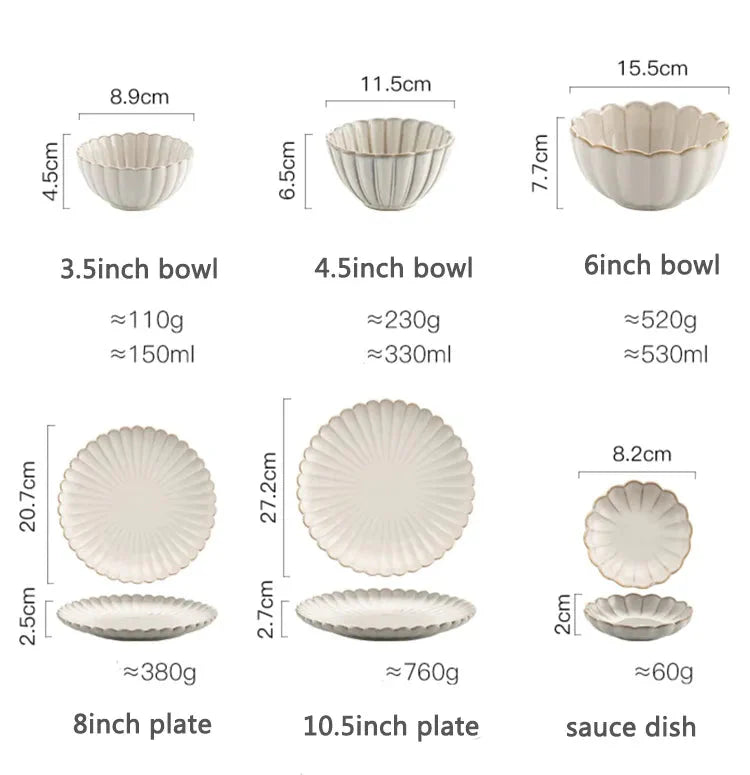 White Scalloped Ceramic Plates & Bowls Elegant Dinnerware