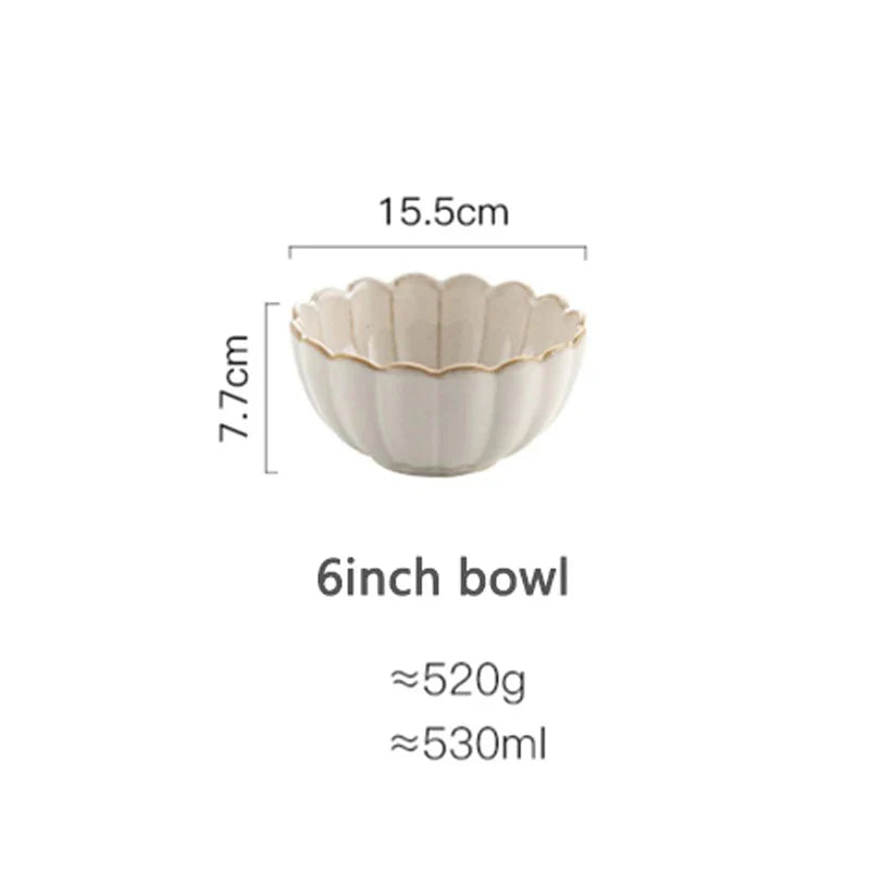 White Scalloped Ceramic Plates & Bowls Elegant Dinnerware